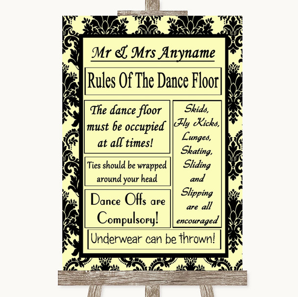 Yellow Damask Rules Of The Dancefloor Customised Wedding Sign
