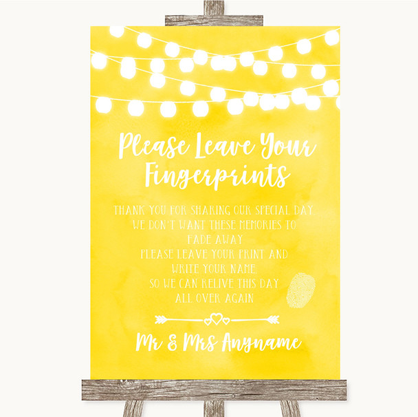 Yellow Watercolour Lights Fingerprint Guestbook Customised Wedding Sign