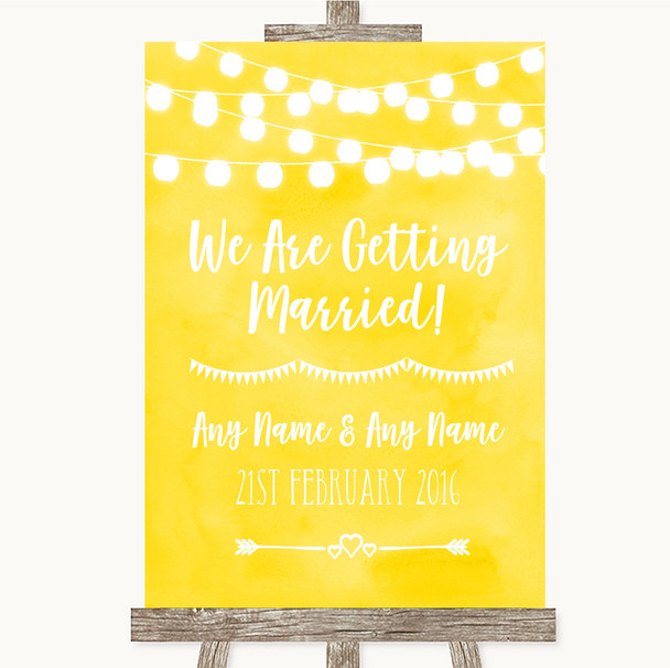 Yellow Watercolour Lights We Are Getting Married Customised Wedding Sign
