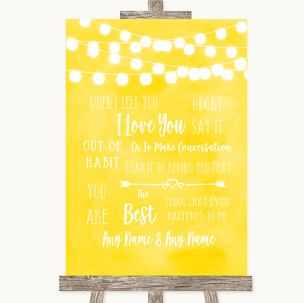 Yellow Watercolour Lights When I Tell You I Love You Customised Wedding Sign