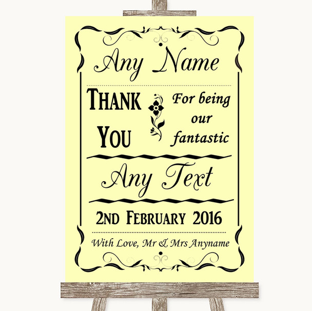 Yellow Thank You Bridesmaid Page Boy Best Man Customised Wedding Sign