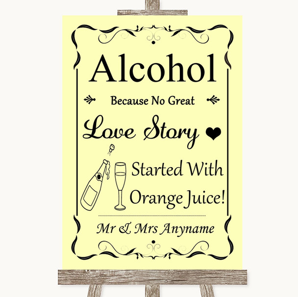 Yellow Alcohol Bar Love Story Customised Wedding Sign