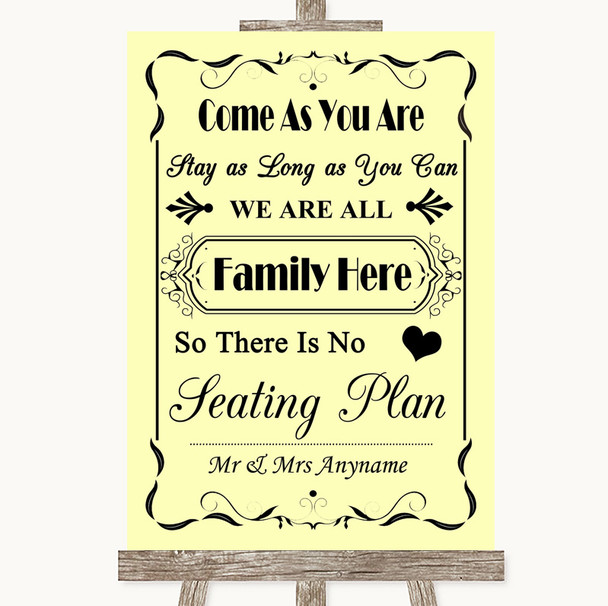 Yellow All Family No Seating Plan Customised Wedding Sign