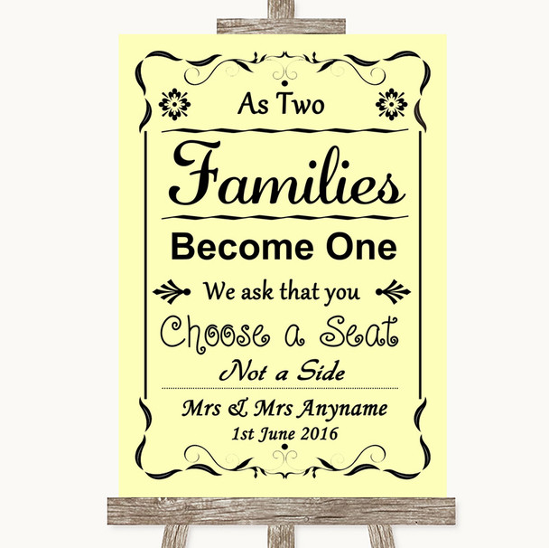 Yellow As Families Become One Seating Plan Customised Wedding Sign