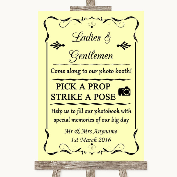 Yellow Pick A Prop Photobooth Customised Wedding Sign