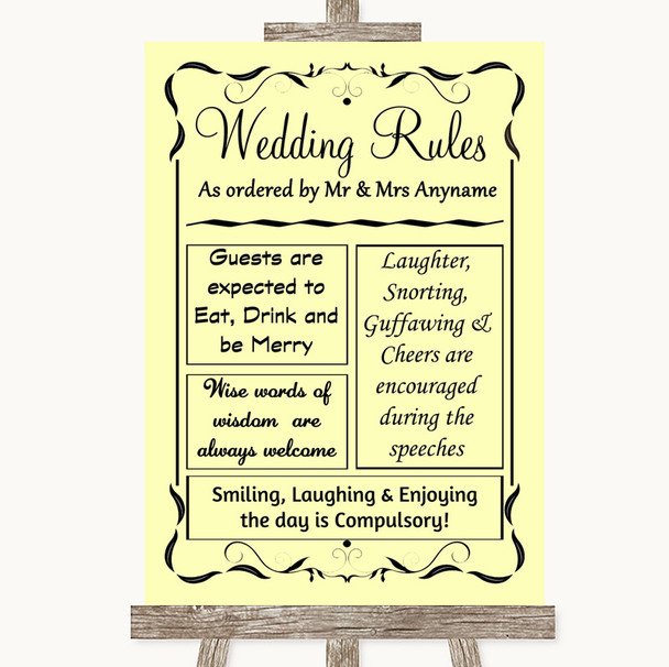 Yellow Rules Of The Wedding Customised Wedding Sign