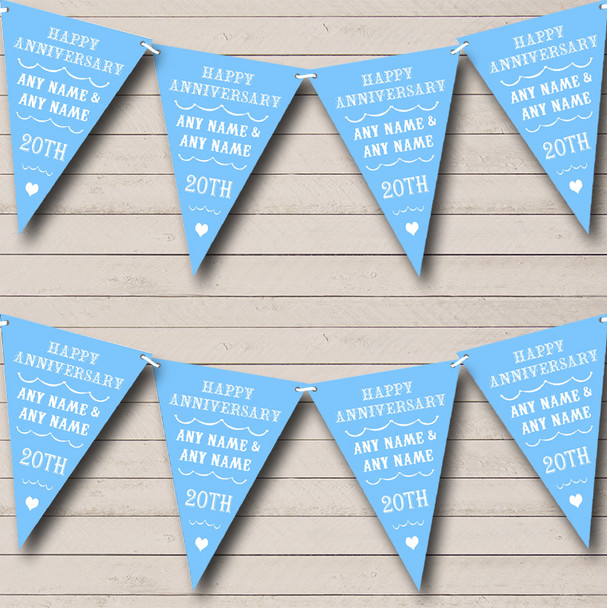Vintage Text Any Year Sky Blue Wedding Anniversary Party Bunting