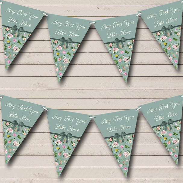 Vintage Shabby Chic Green Bow Wedding Anniversary Party Bunting