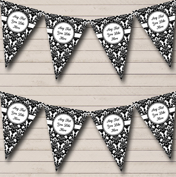 Traditional Black White Damask Wedding Anniversary Party Bunting