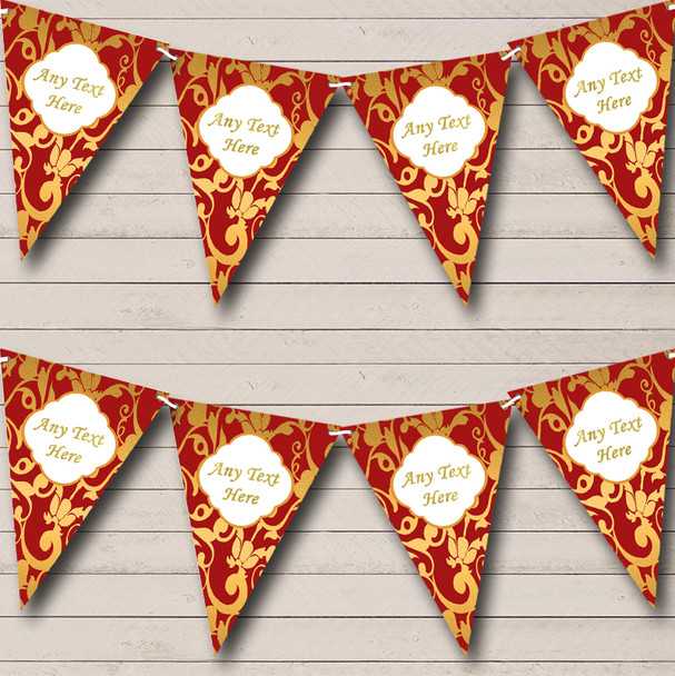 Regal Deep Red And Gold Damask Wedding Anniversary Party Bunting