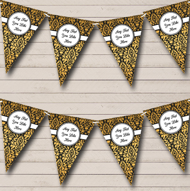 Elegant Gold And Black Damask Wedding Anniversary Party Bunting