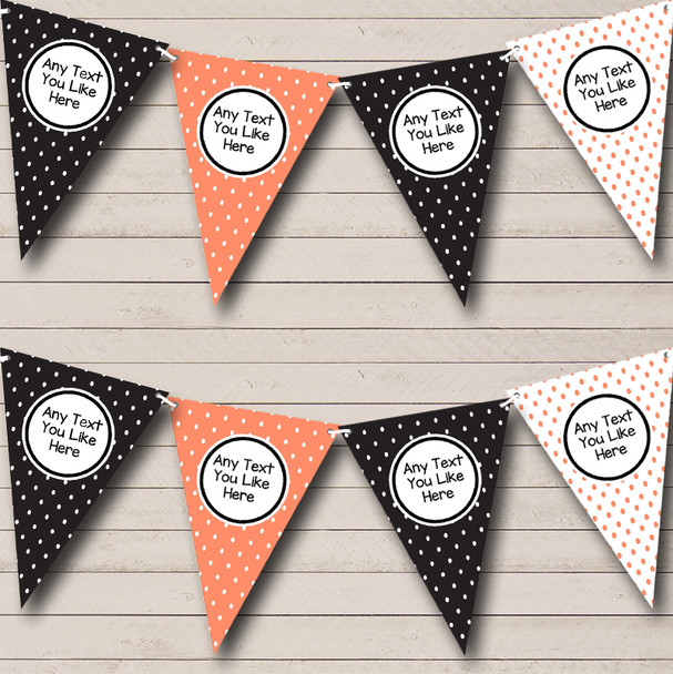 Coral And Black Polkadot Wedding Anniversary Party Bunting