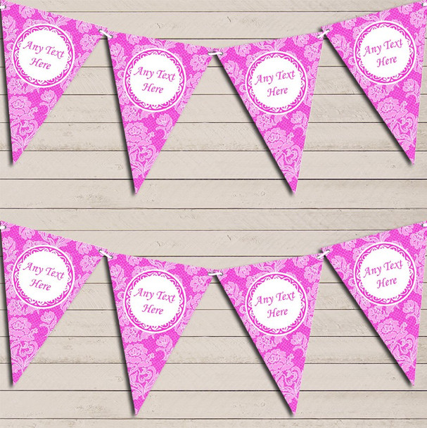 Lace Pattern Bright Hot Pink Wedding Anniversary Bunting Garland Party Banner