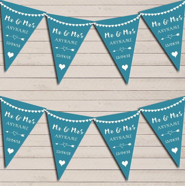 Heart Garland Mr & Mrs Teal Wedding Anniversary Bunting Garland Party Banner