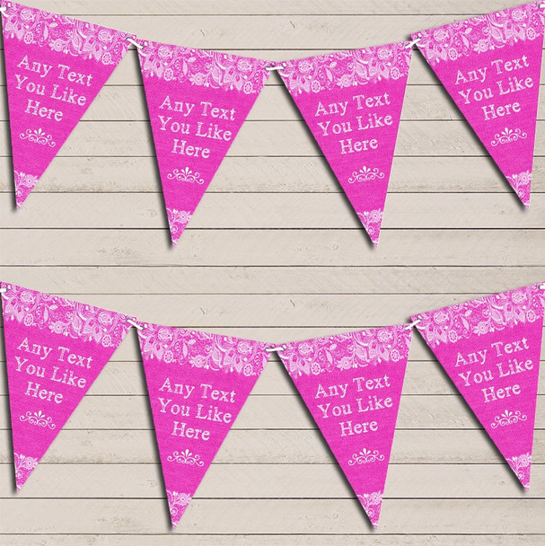 Pretty Lace Hot Bright Pink Wedding Anniversary Bunting Garland Party Banner