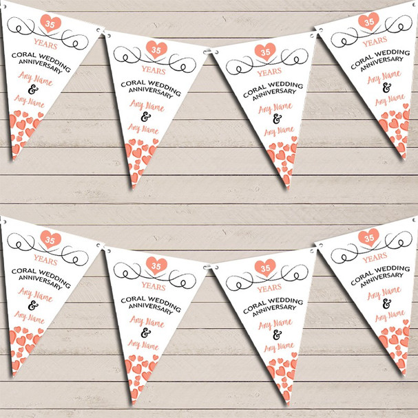 Hearts Party Decoration Coral 35th Wedding Anniversary Bunting Party Banner