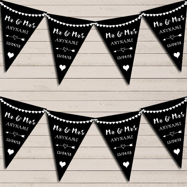 Heart Mr & Mrs Black & White Wedding Anniversary Bunting Party Banner