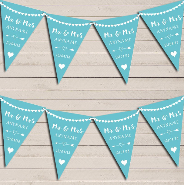 Heart Mr & Mrs Coastal Blue Wedding Anniversary Bunting Party Banner