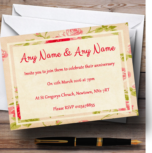 Vintage Pink Shabby Chic Flowers Postcard Style Customised Anniversary Party Invitations