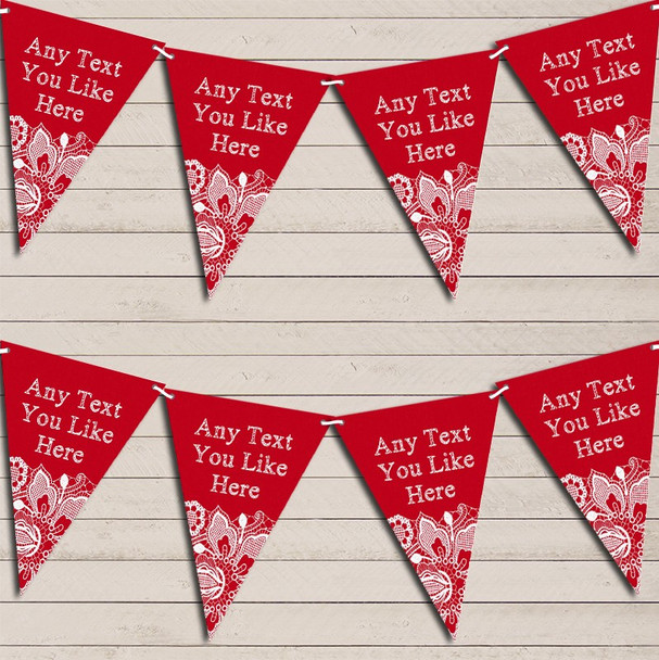 Red Burlap & Lace Wedding Anniversary Bunting Garland Party Banner