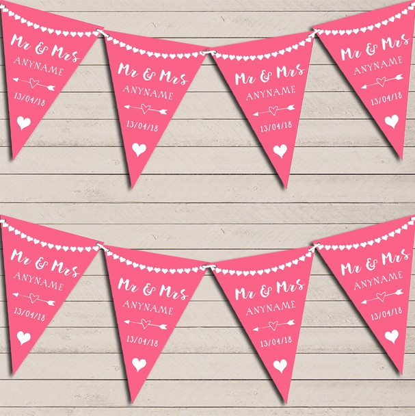 Heart Mr & Mrs Rose Pink Wedding Anniversary Bunting Party Banner