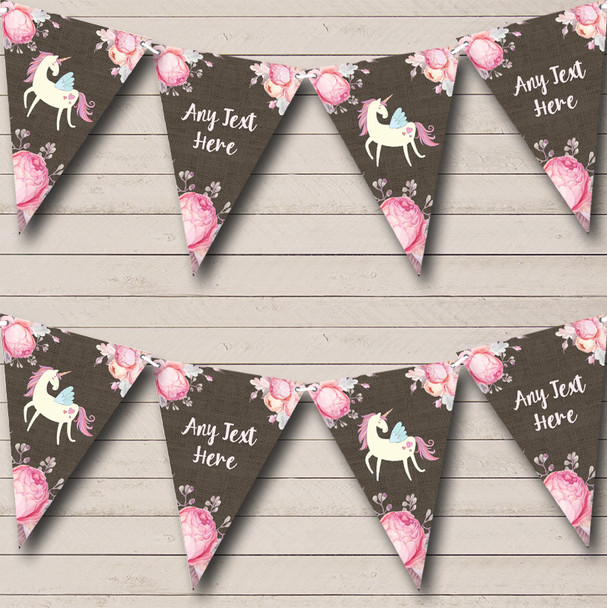 Burlap & Pink Floral Unicorn Baby Shower Bunting