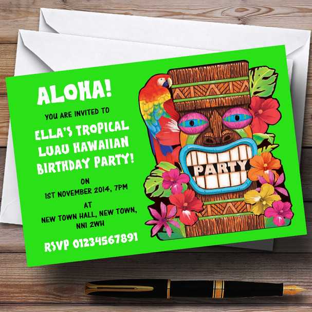 Green Tropical Luau Hawaiian Customised Party Invitations