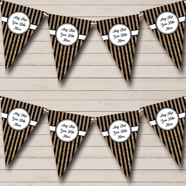 Vertical Black And Copper Gold Stripes Birthday Party Bunting