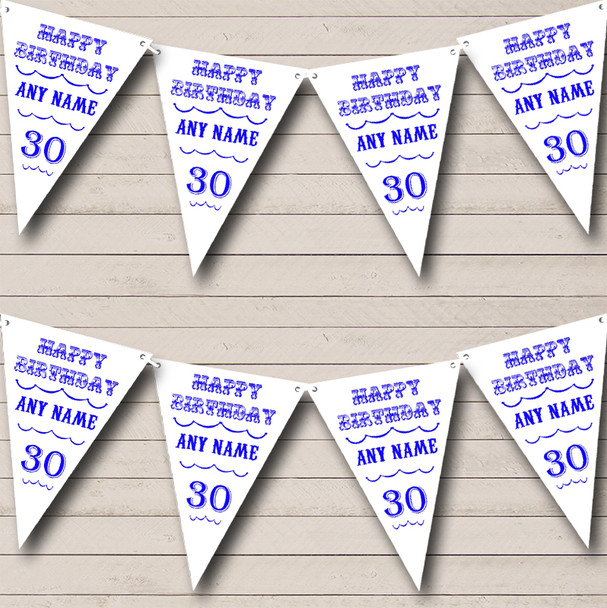 Text Any Age Birthday White Royal Blue Birthday Party Bunting