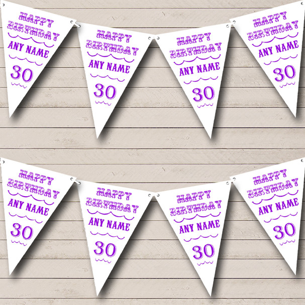 Text Any Age Birthday White And Purple Birthday Party Bunting