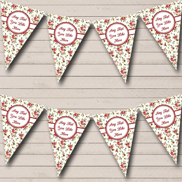Pretty White Pink And Red Roses Floral Birthday Party Bunting