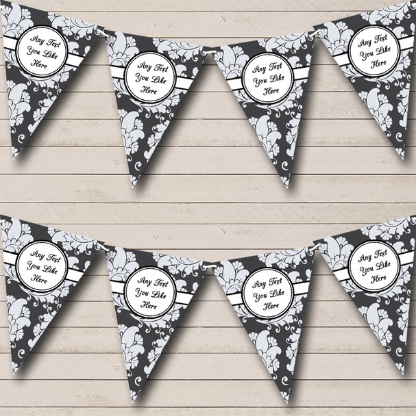 Charcoal Grey And White Floral Birthday Party Bunting