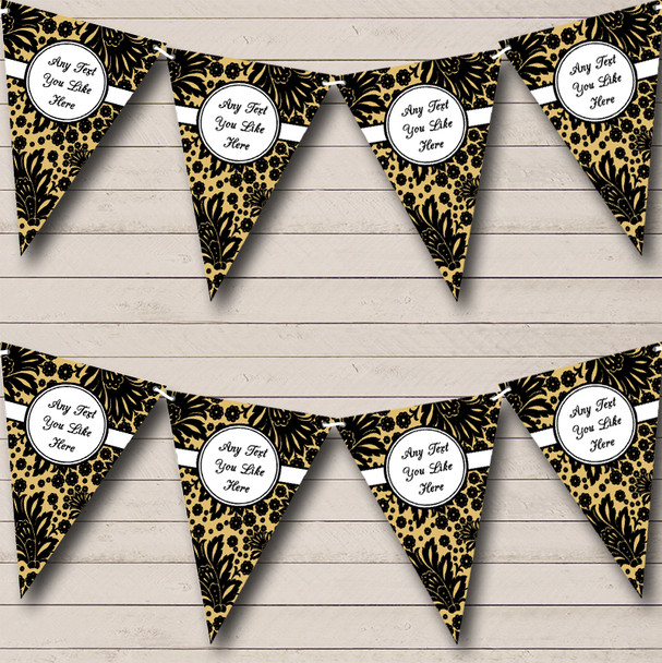 Black Floral And Old Gold Birthday Party Bunting