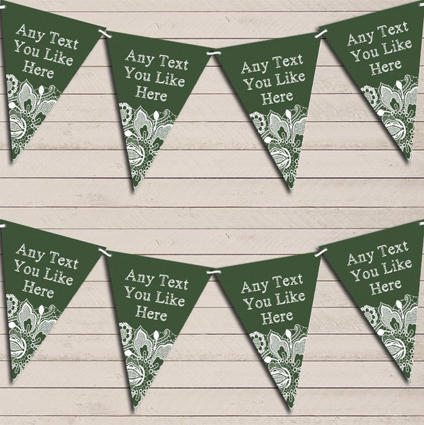 Deep Green Burlap & Lace Birthday Bunting Garland Party Banner