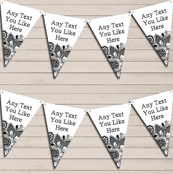 White & Black Lace Birthday Bunting Garland Party Banner