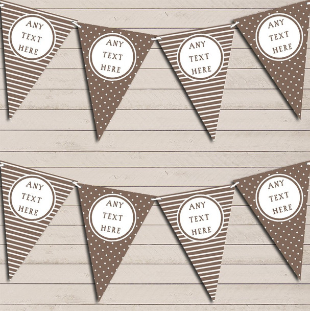 Stripes & Polka Dot Taupe Brown Birthday Bunting