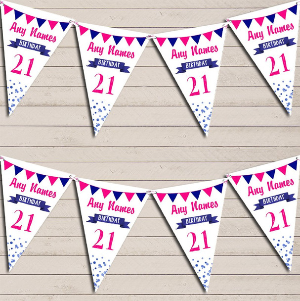 Any Age Birthday 18Th 21st 30th 40th 50th 60th Navy Blue & Hot Pink Bunting