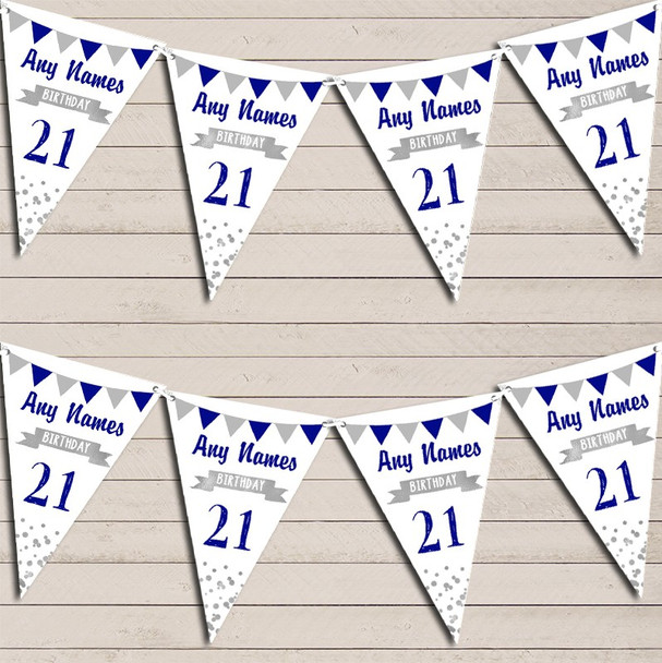 Any Age Birthday 18Th 21st 30th 40th 50th 60th Navy Blue & Silver Bunting