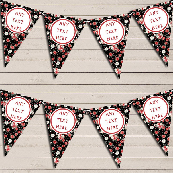 Black & Coral Bright Pink Roses Birthday Bunting