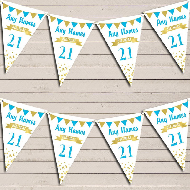 Any Age Birthday 18Th 21st 30th 40th 50th 60th Aqua Blue & Gold Birthday Bunting