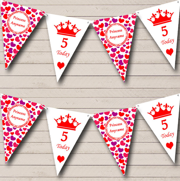 Pink Red Hearts Princess Girls Children's Birthday Party Bunting