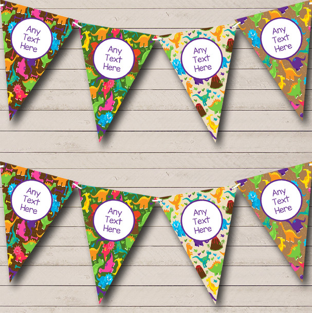 Dinosaur Colourful Brown Children's Birthday Party Bunting