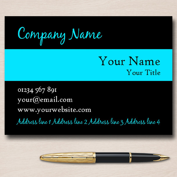 Black With Aqua Blue Stripe Personalised Business Cards