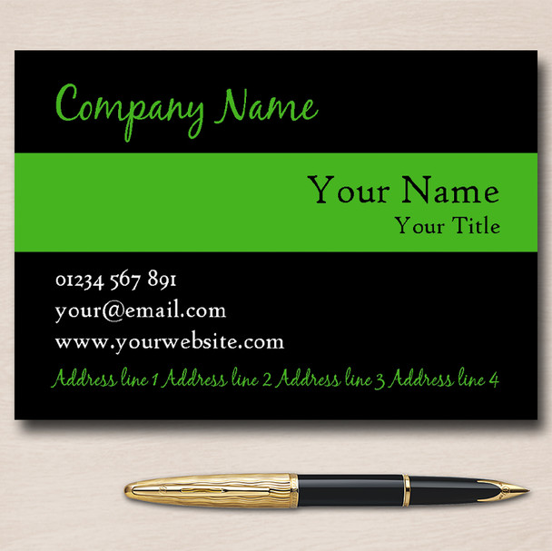 Black With Green Stripe Personalised Business Cards