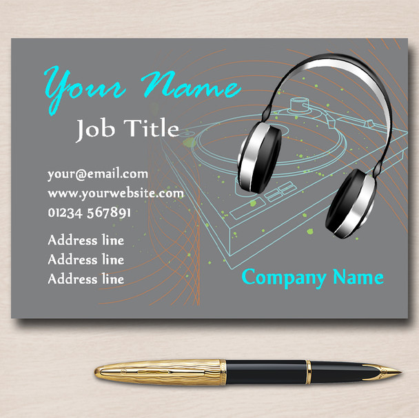 DJ Headphones Grey Personalised Business Cards