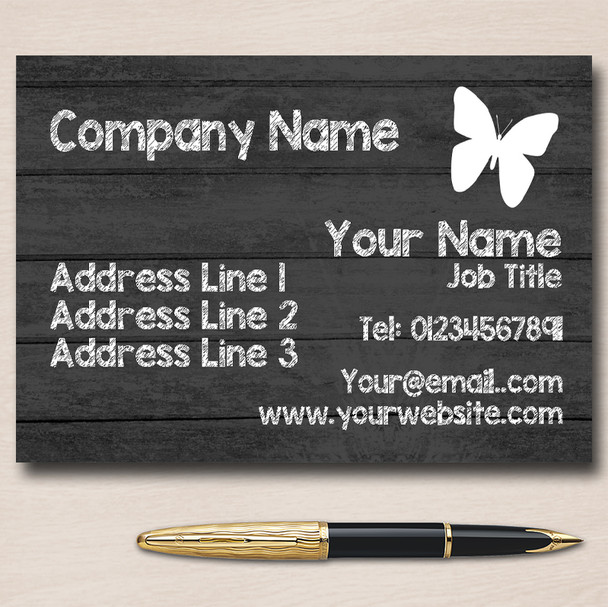 Grey Wood Butterfly Personalised Business Cards