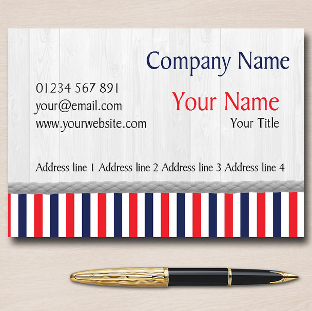 Nautical Stripes And Wood Personalised Business Cards