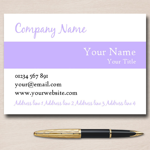 White With Lilac Stripe Personalised Business Cards