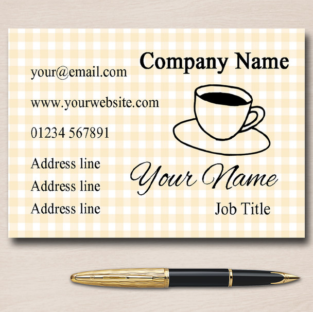 Yellow Gingham Coffee Personalised Business Cards