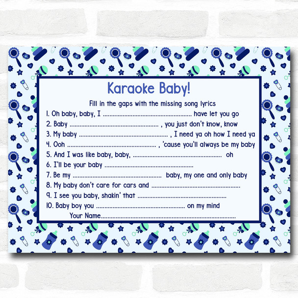 Boys Blue & Green Baby Shower Games Song Lyric Karaoke Cards